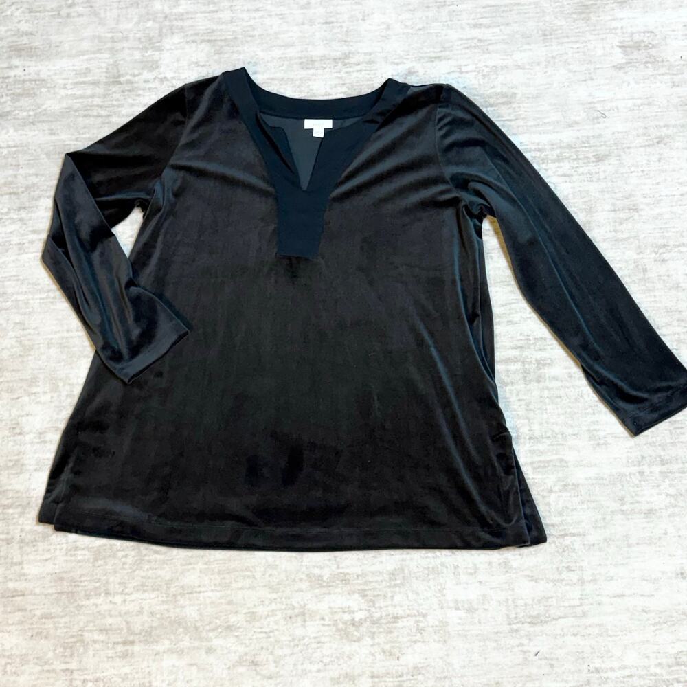 Pure Jill Womens Large Black Velvet Tunic Long Sleeve v-Neck Stretch Work Office